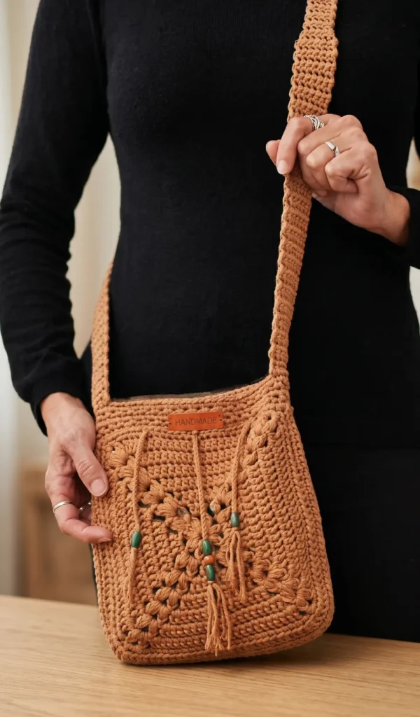 Boho crochet crossbody bag