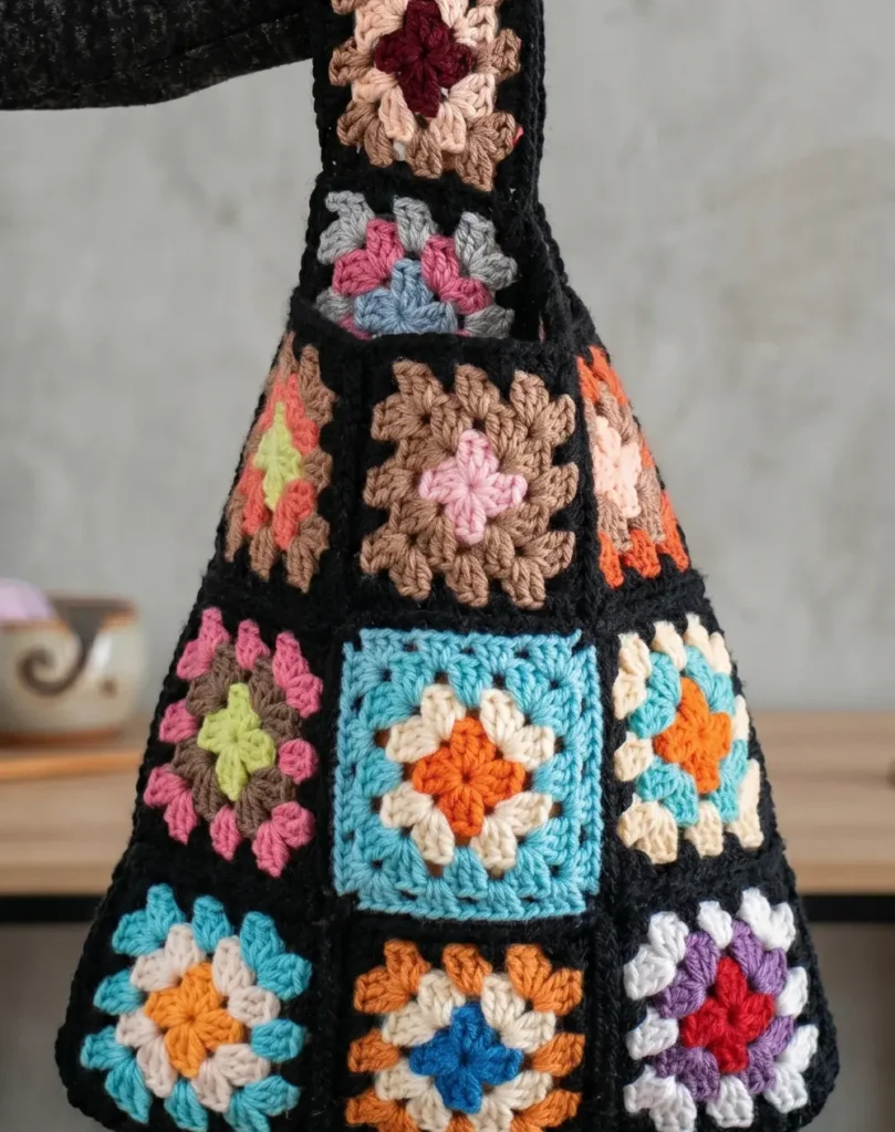 Granny Square Dumpling Japanese Crochet Bag