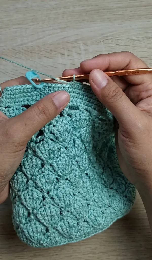 Treble Shell Stitch Drawstring Crochet Bag