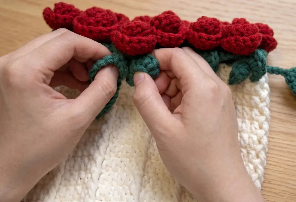 Rose Drawstring Crochet Bag