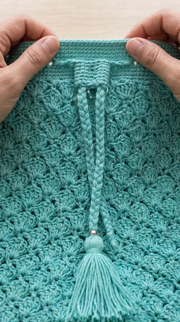Treble Shell Stitch Drawstring Crochet Bag