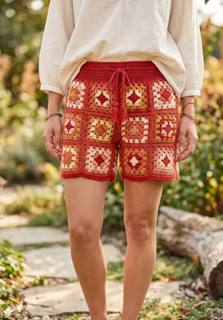 Boho Granny Square Shorts Outfit