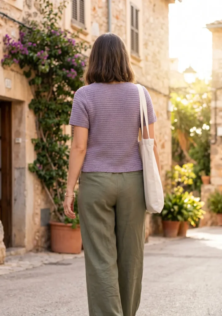 Casual Crochet Tee with Wide-Leg Pants