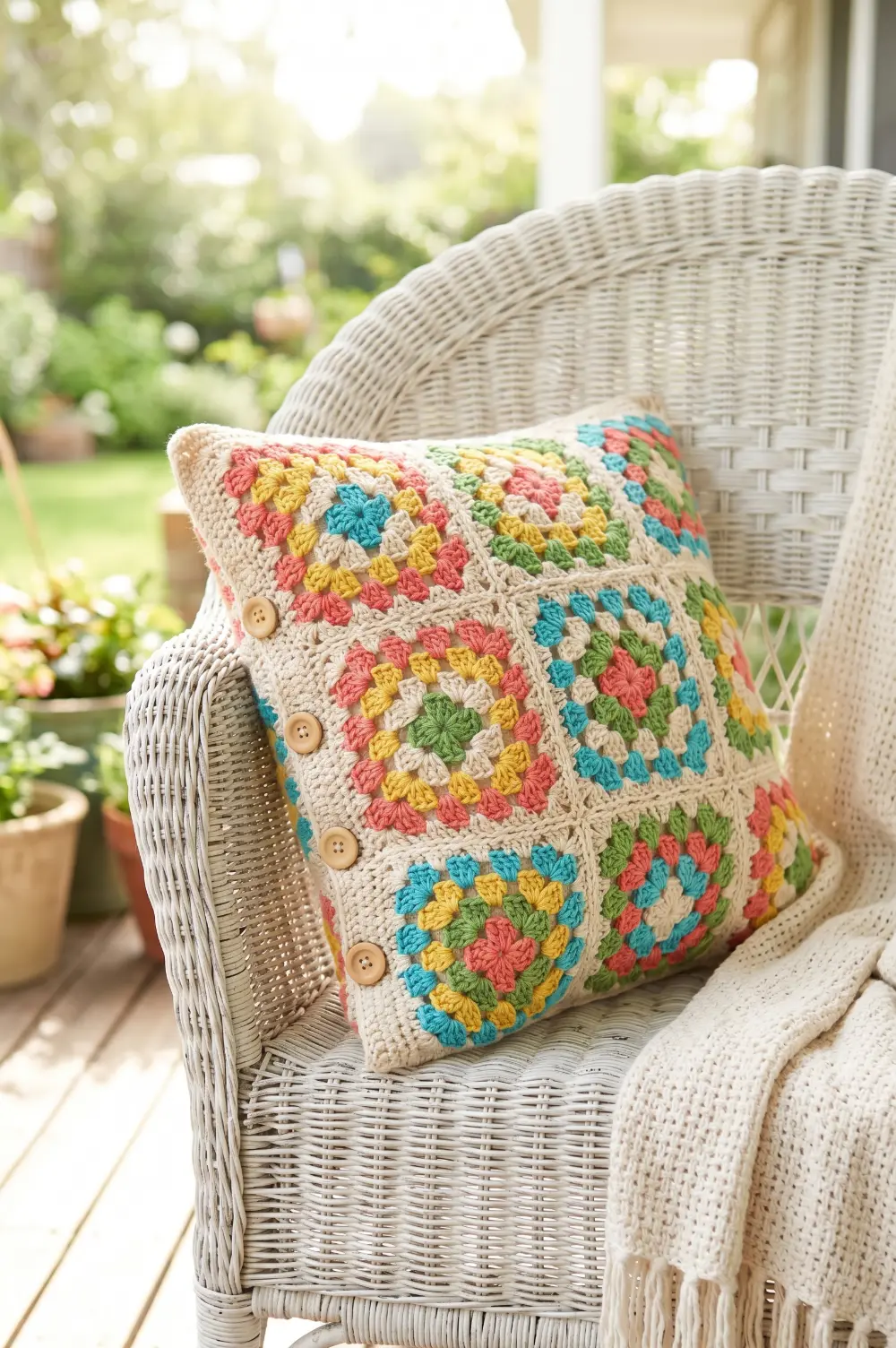 Colorful Granny Square Pillow Cover