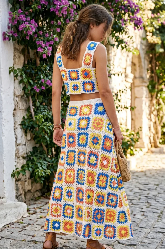 Colorful Patchwork Crochet Ensemble