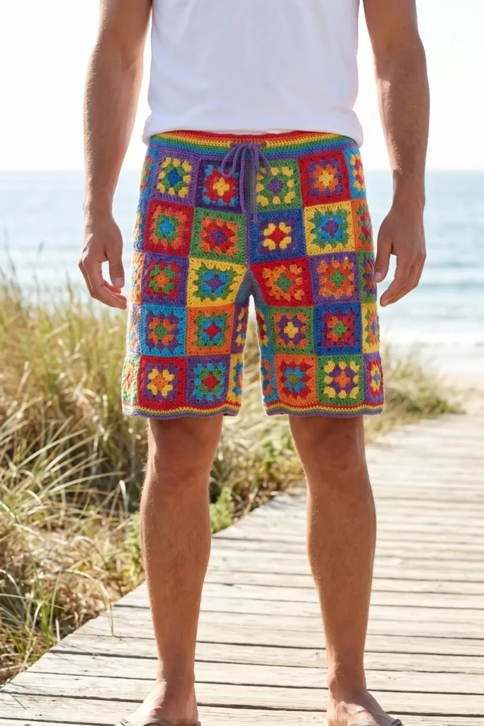 Colorful Patchwork Crochet Shorts