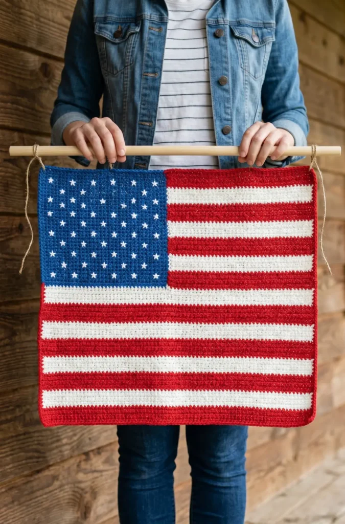 Crochet American Flag Wall Hanging