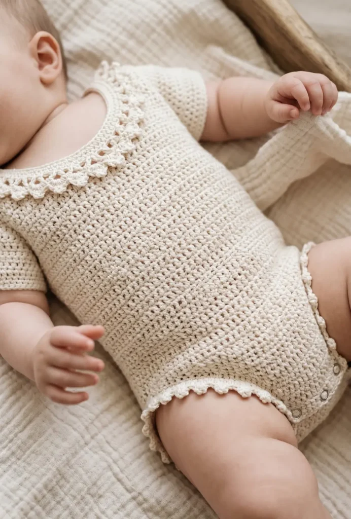 Crochet Baby Bodysuit with Lace Trim