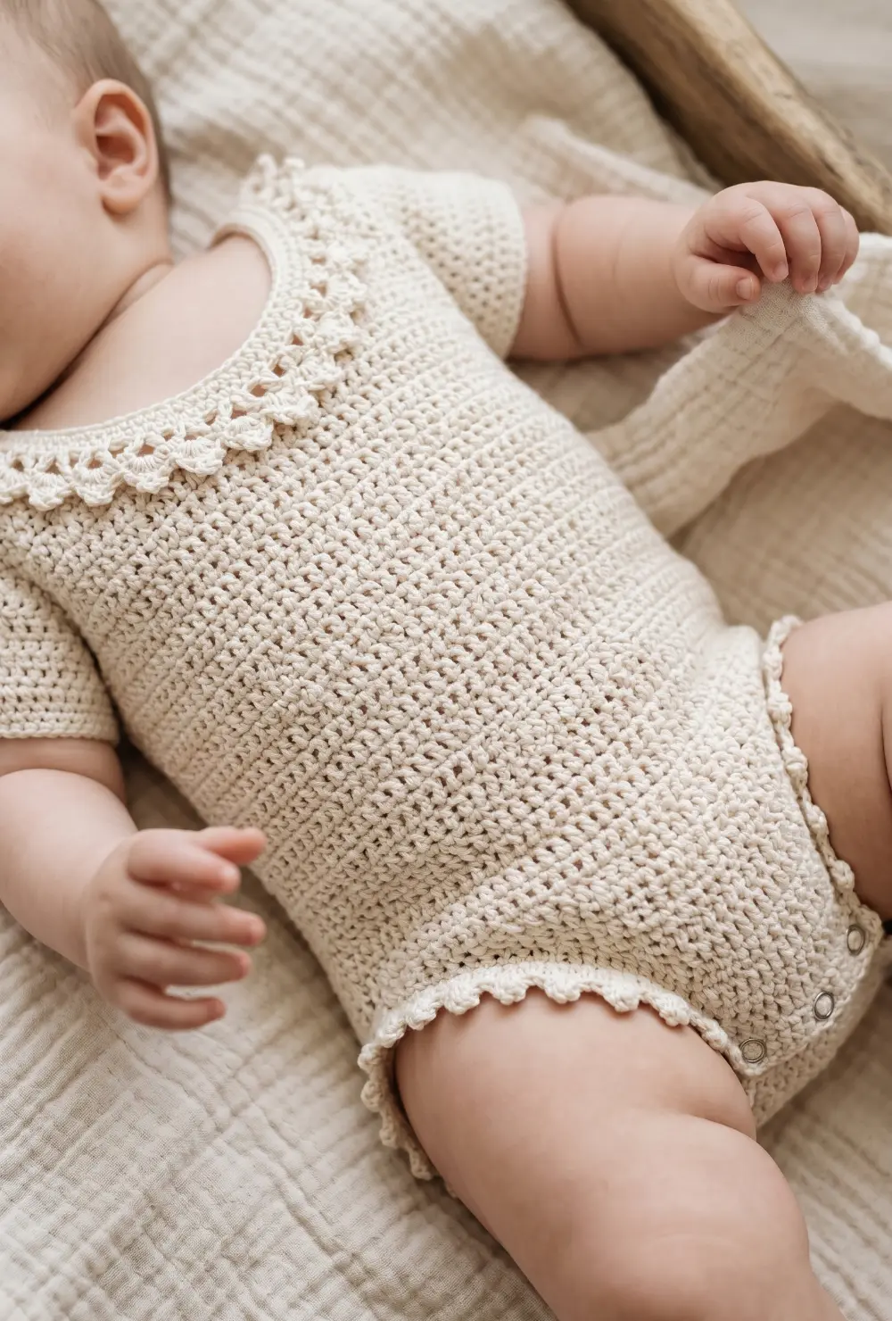 Crochet Baby Bodysuit with Lace Trim