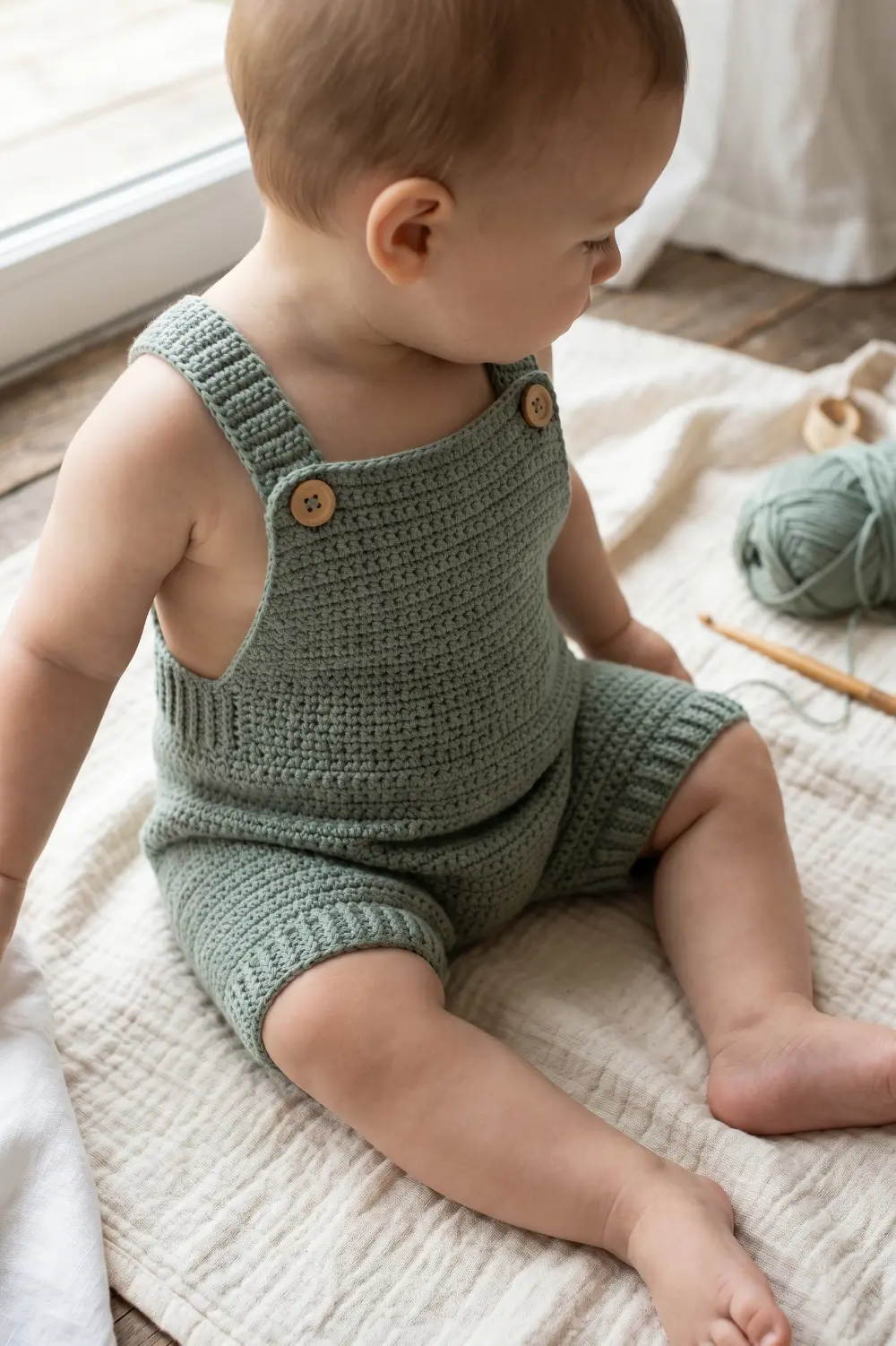 Crochet Baby Romper with Button Straps
