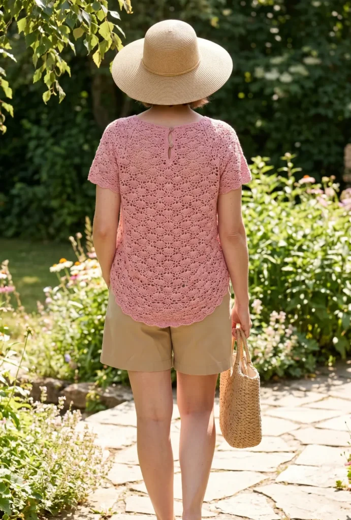 Crochet Blouse with Tailored Shorts