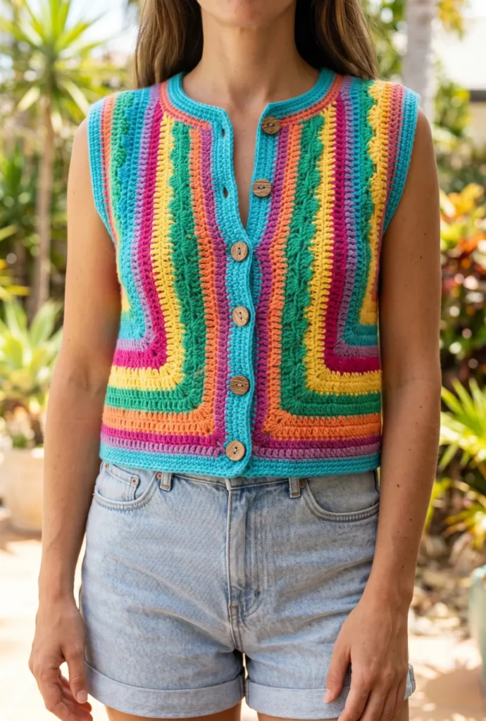 Crochet Button-Up Vest Outfit