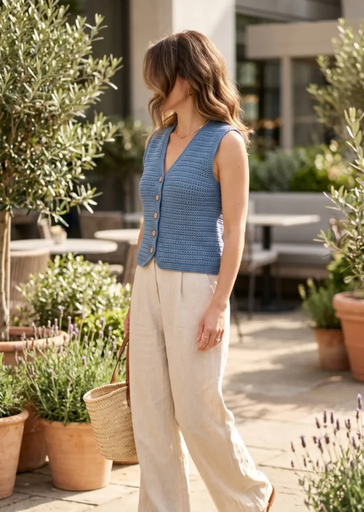 Crochet Button-Up Vest with Trousers