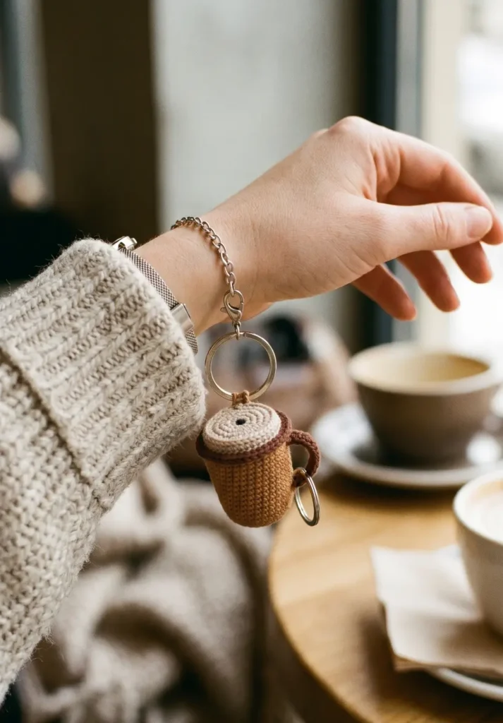 Crochet Coffee Cup Keychain Gift