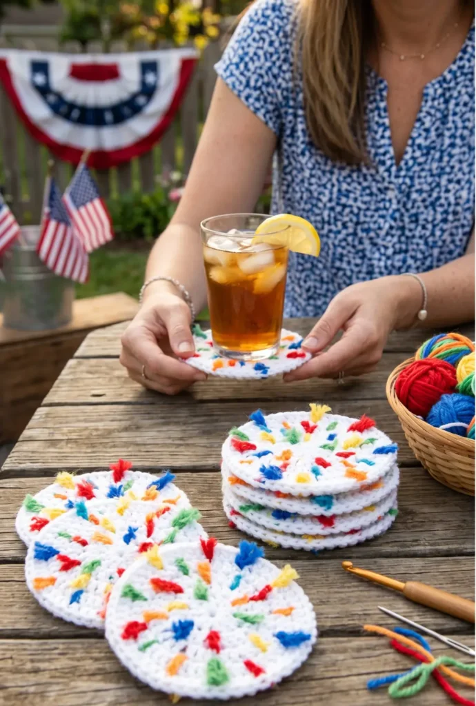 Crochet Confetti Celebration Coasters