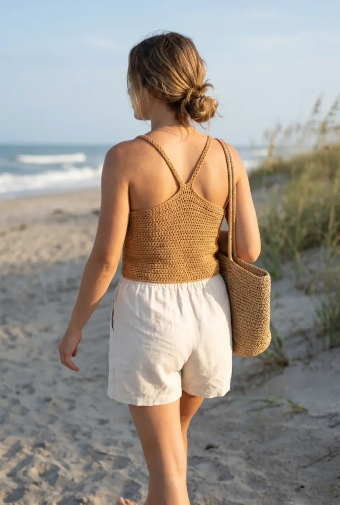 Crochet Crop Top with Linen Shorts