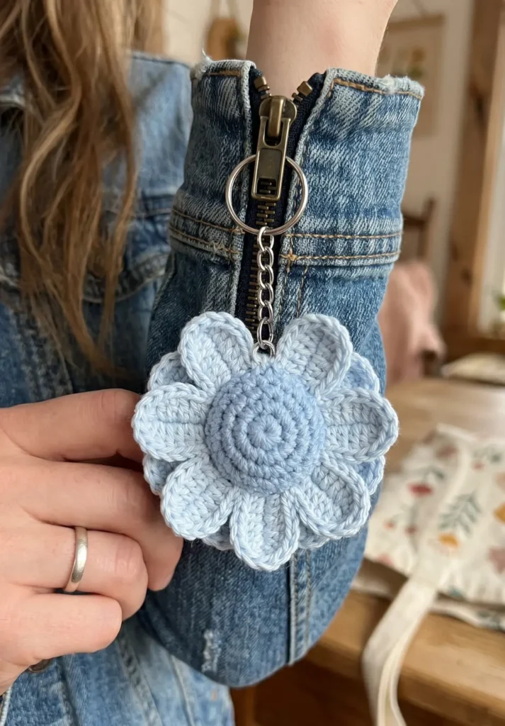 Crochet Daisy Flower Keychain