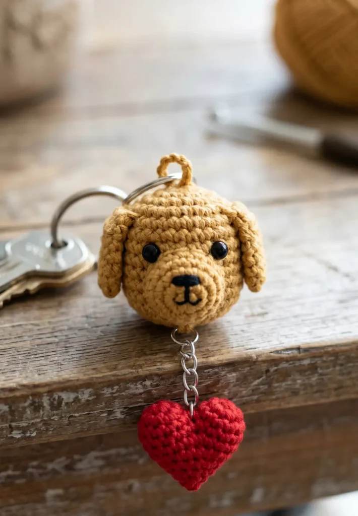 Crochet Dog with Heart Charm