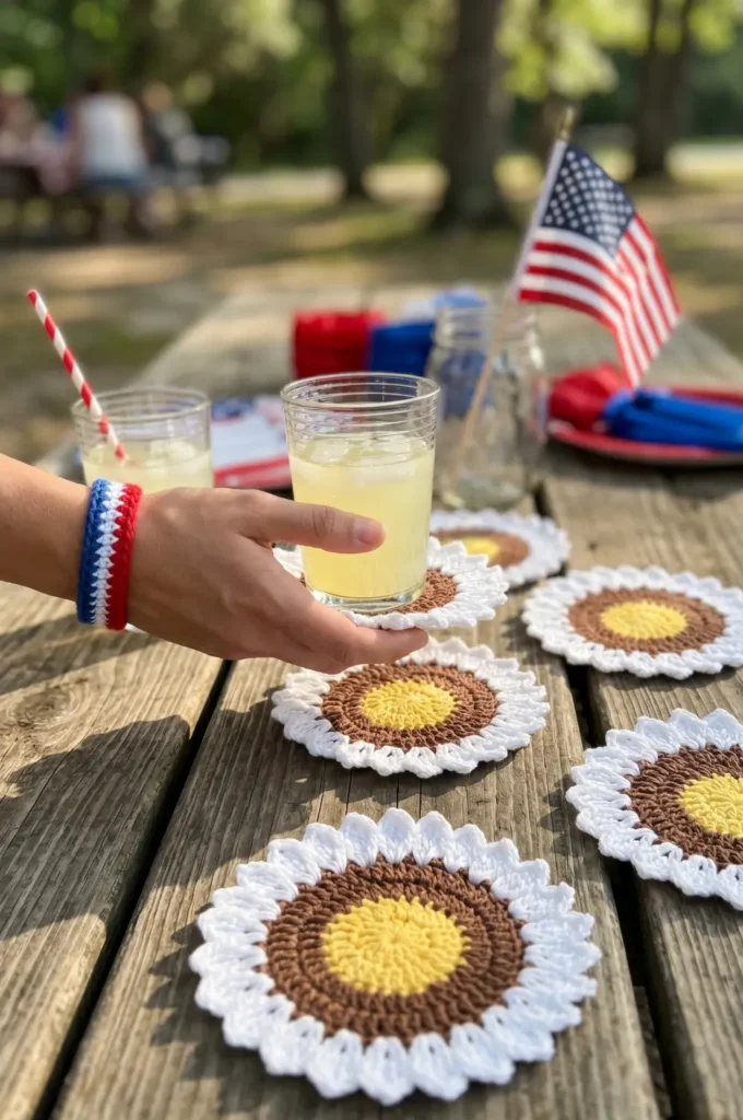Crochet Eagle-Inspired Patriotic Coasters