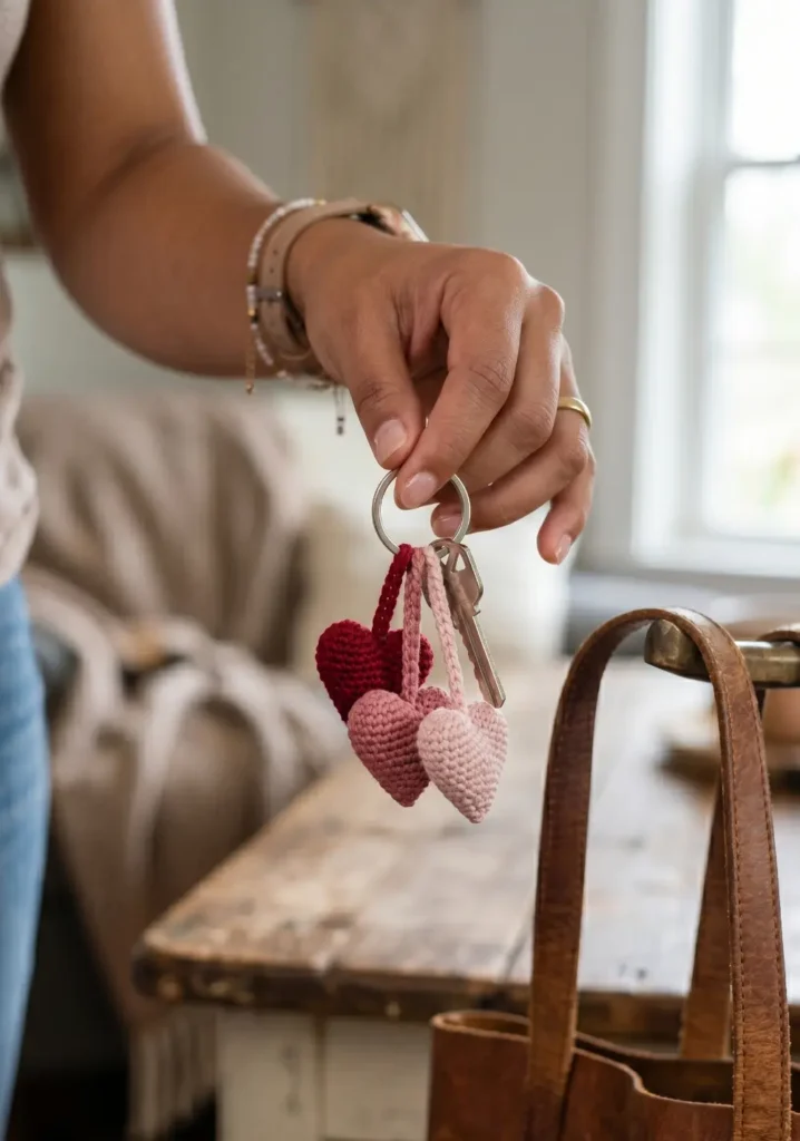 Crochet Heart Keychain Gift