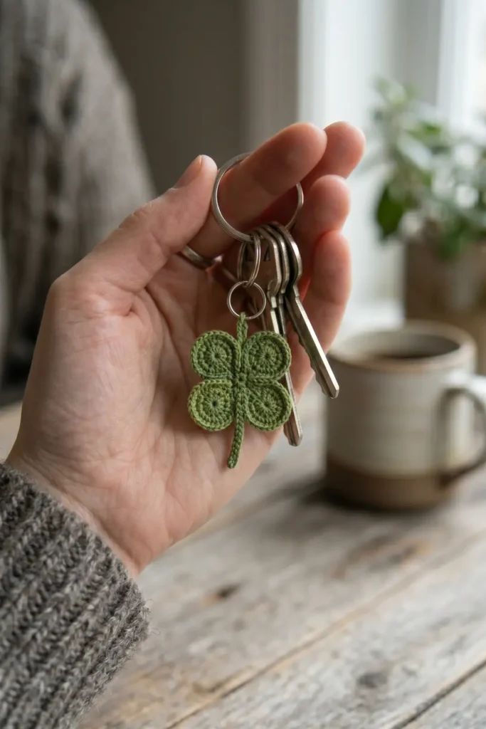 Crochet Lucky Clover Keychain