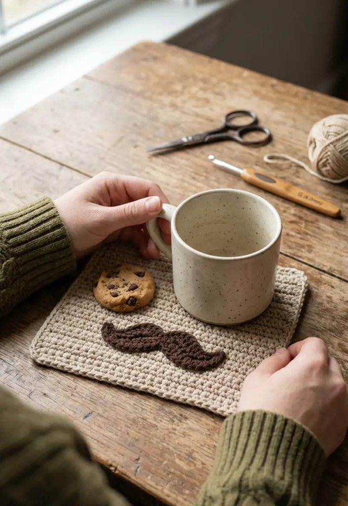 Crochet Mustache Mug Rug Idea