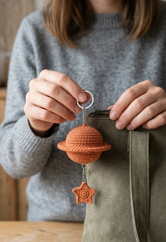 Crochet Planet and Star Keychain