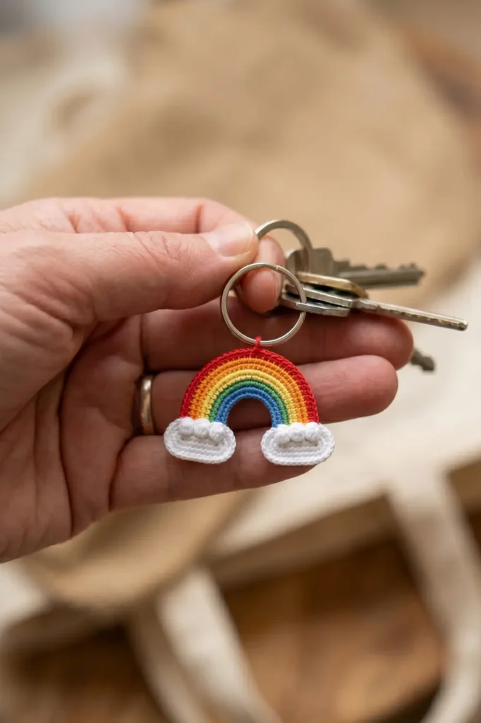 Crochet Rainbow Charm Keychain Gift