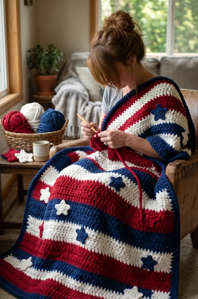  Crochet Star-Spangled Throw Blanket