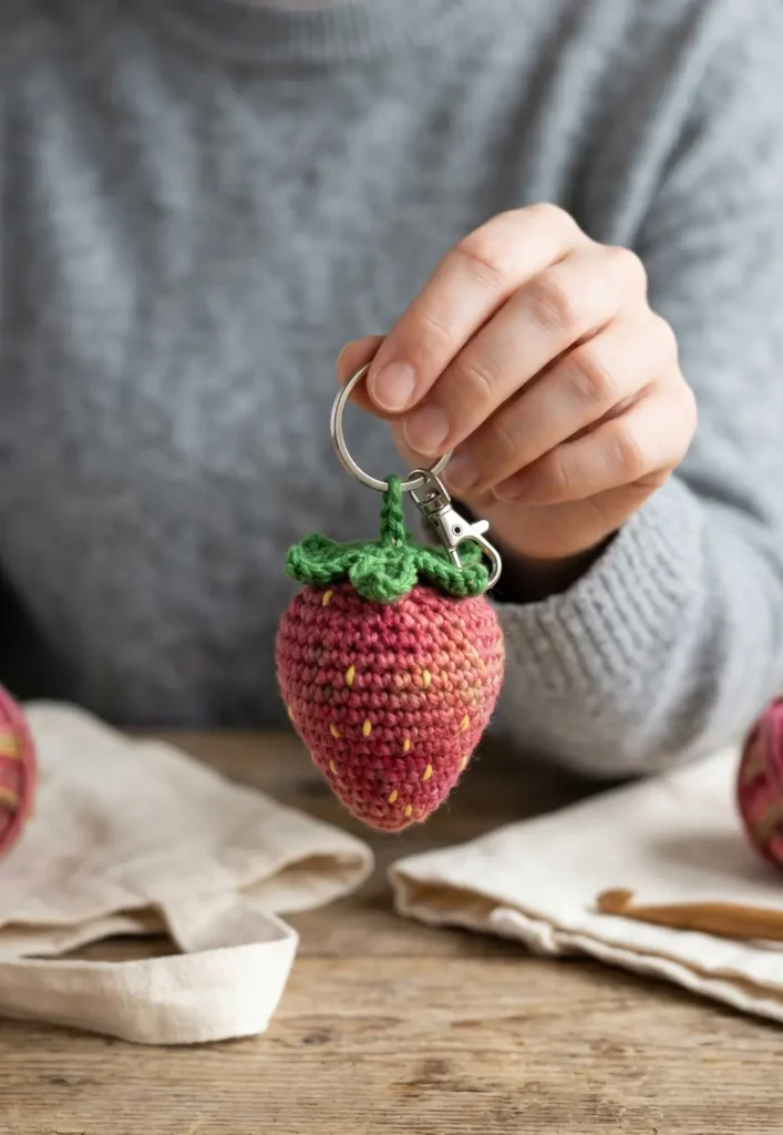 Crochet Strawberry Charm