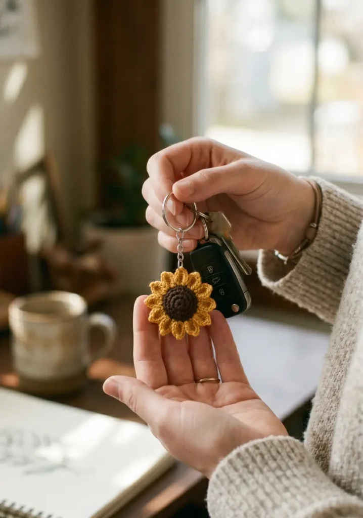 Crochet Sunflower Keychain Charm
