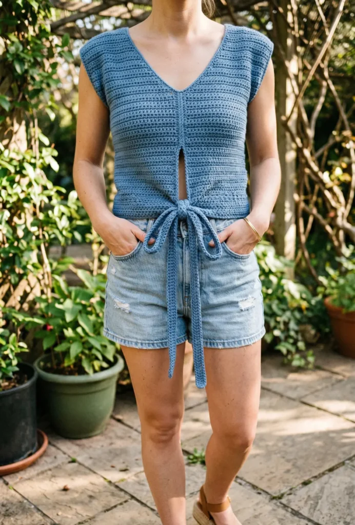 Crochet Tie-Front Top Outfit
