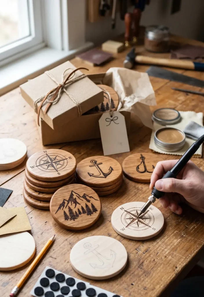 Custom Engraved Wooden Coaster Set