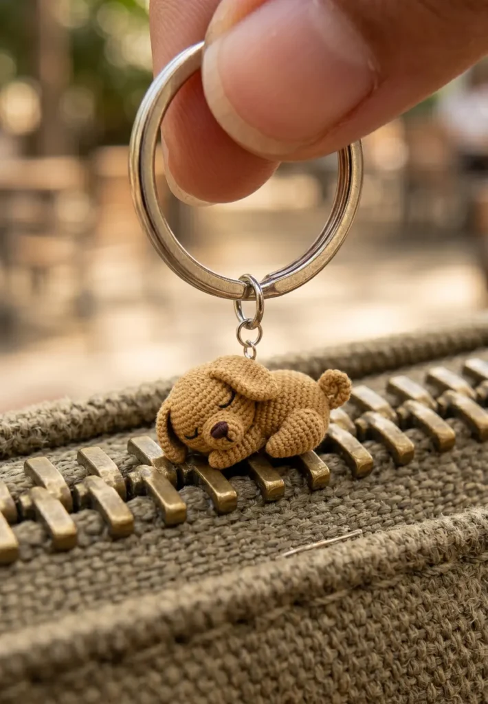 Cute Sleeping Puppy Keychain