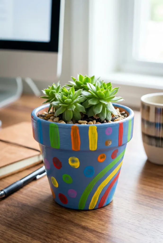 DIY Painted Flower Pot for Dad's Office Desk