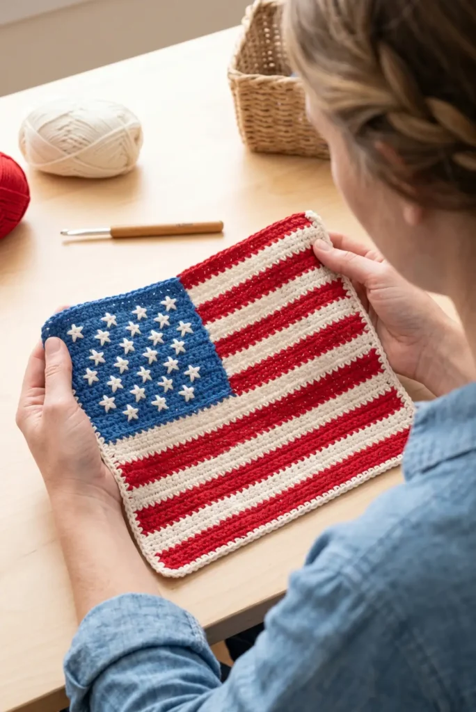 Easy American Flag Crochet Dishcloth