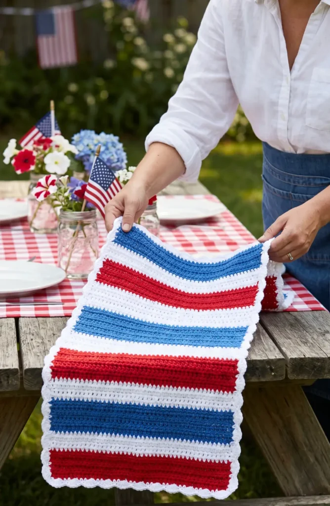 Easy Crochet Independence Day Table Runner