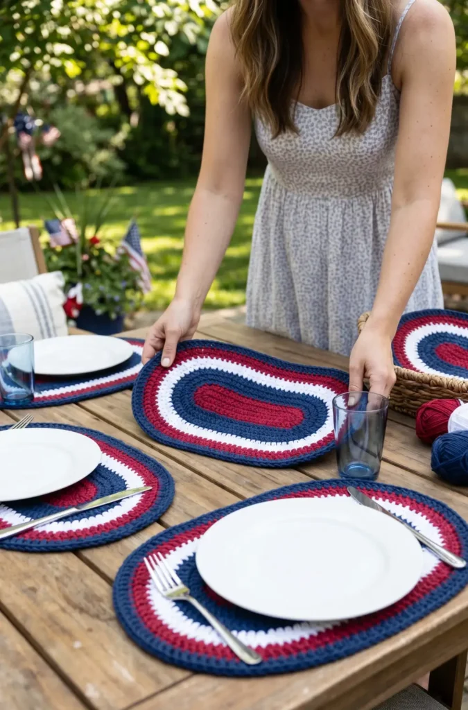 Easy Crochet Placemats for July 4th