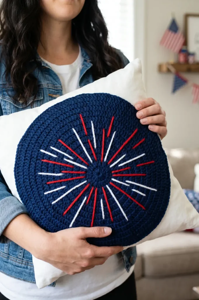 Easy Firework-Inspired Crochet Pillow