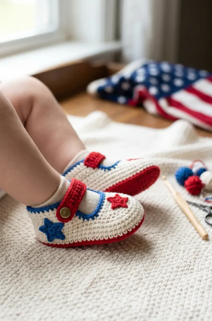 Easy Patriotic Crochet Baby Booties
