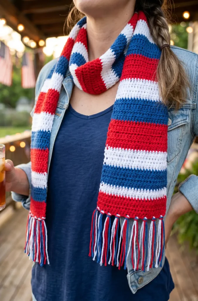 Easy Red, White & Blue Crochet Scarf
