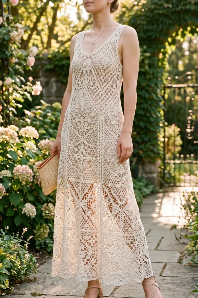 Feminine Lace Crochet Dress
