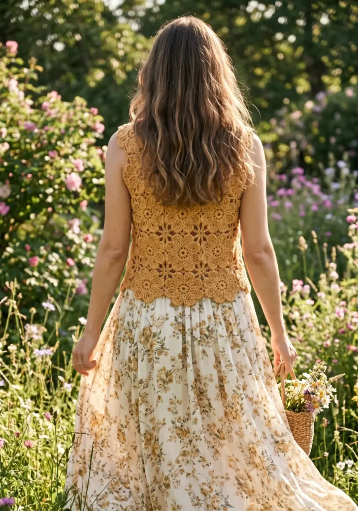 Floral Crochet Top with Maxi Skirt