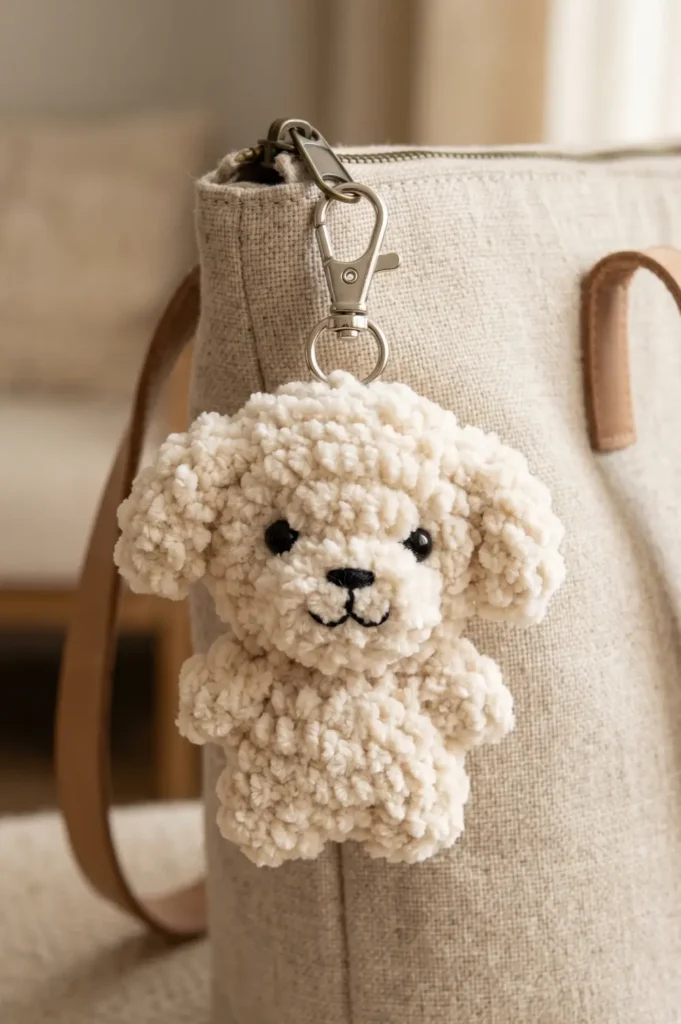 Fluffy Puppy Crochet Bag Charm