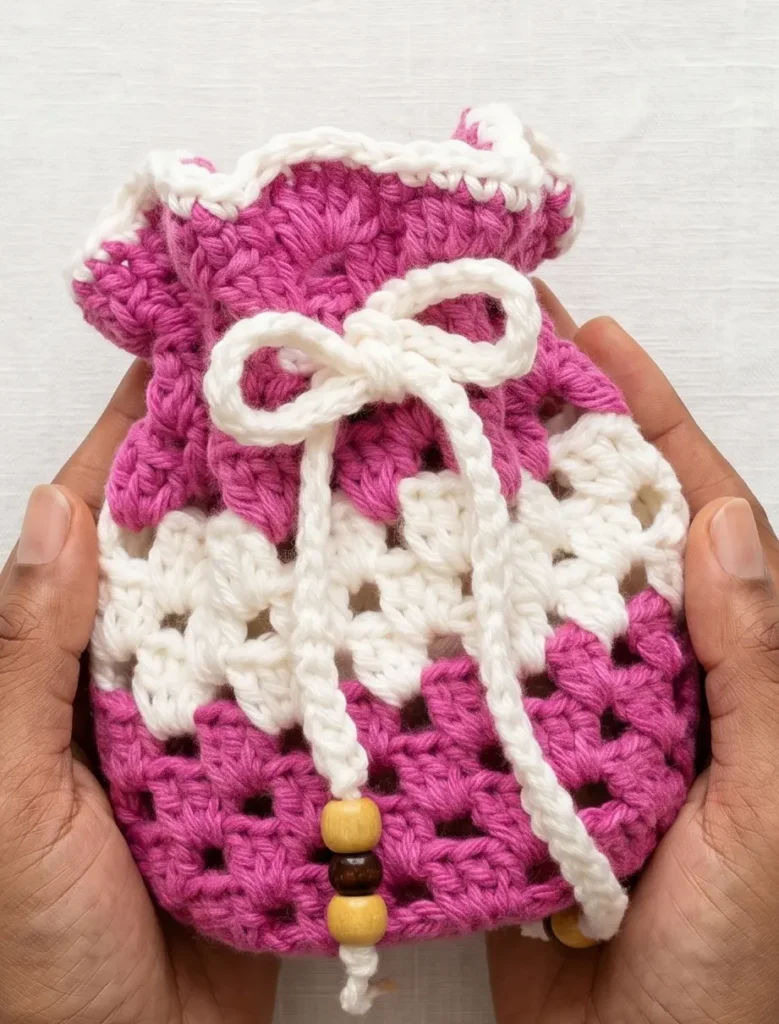 Granny Stitch Drawstring Crochet Bag