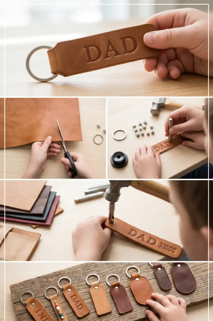 Handmade Leather Keychain Gift for Dad