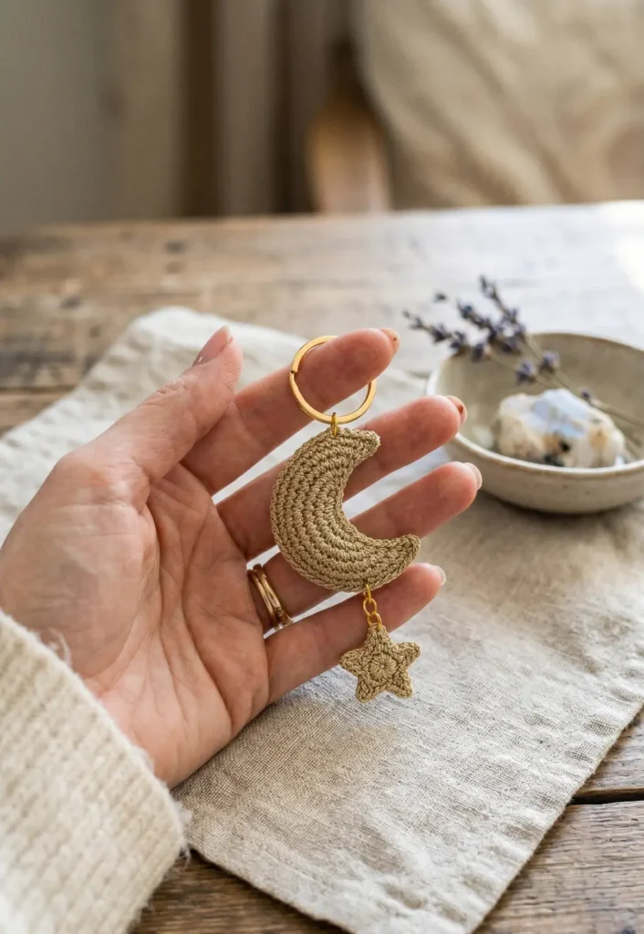 Handmade Moon and Star Keychain