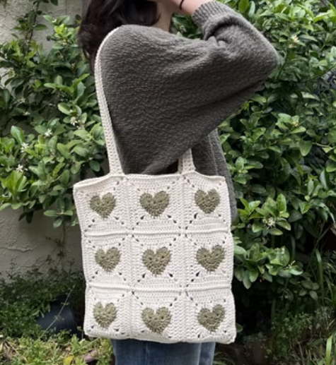 Heart Granny Square Crochet Tote Bag Pattern