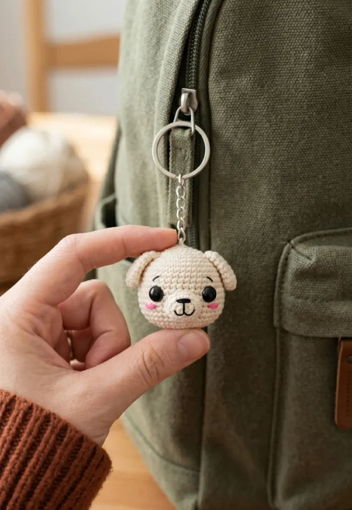 Kawaii Dog Head Crochet Keychain