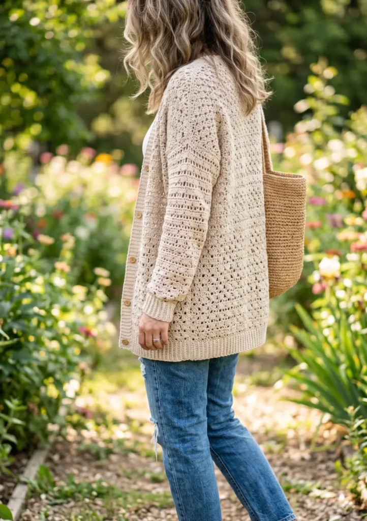 Lightweight Crochet Cardigan and Jeans